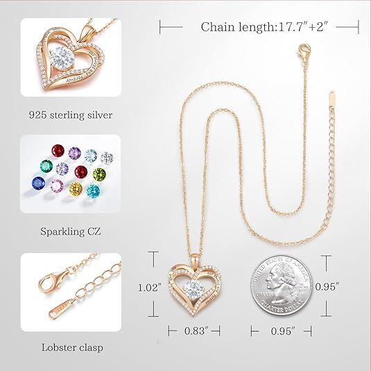 Forever Love Heart Birthstone Necklace: 925 Sterling Silver Jewelry for Mom, Wife, Friend – Ideal for Mother’s Day, Anniversaries & Birthday（white diamond,April） - Image 5