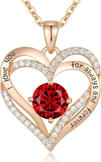 Forever Love Heart Birthstone Necklace: 925 Sterling Silver Personalized Jewelry for Mom, Wife, Friend with 12 Month Stone Options（red diamond,January） - Image 1