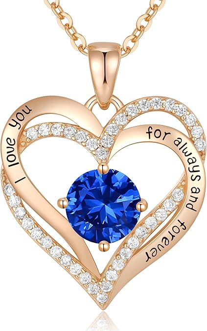Forever Love Heart Birthstone Necklace: 925 Sterling Silver Personalized Jewelry for Mom, Wife, Friend with 12 Month Stone Options（blue diamond,December） - Image 1