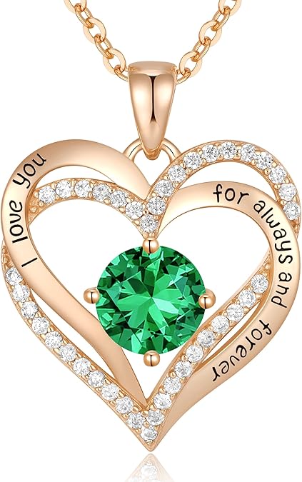 Forever Love Heart Birthstone Necklace: 925 Sterling Silver Personalized Jewelry for Mom, Wife, Friend with 12 Month Stone Options（green diamond,May） - Image 1
