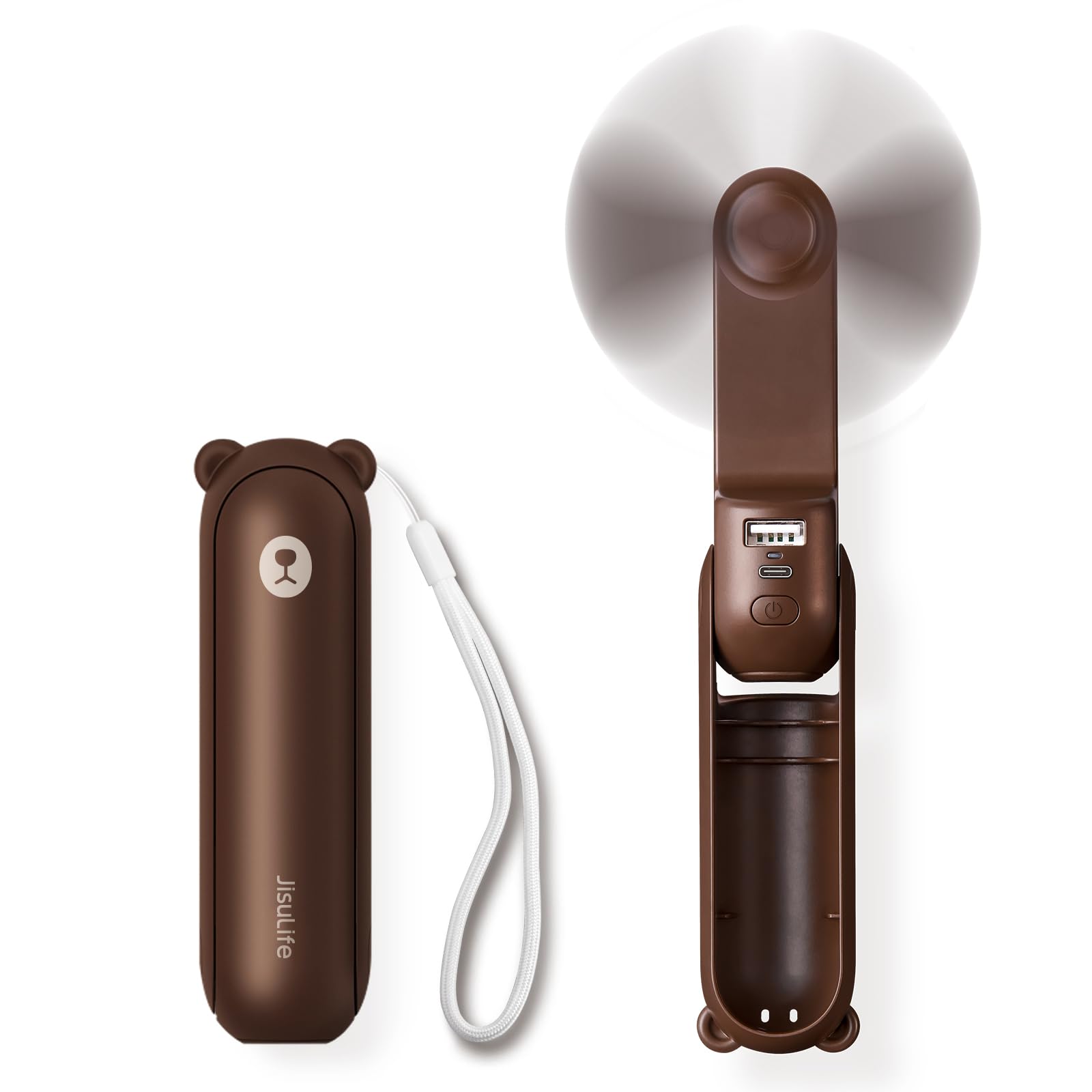 Handheld Mini Fan (Brown), 3-in-1 USB Rechargeable Portable Fan with Power Bank & Flashlight, Pocket Design for Travel & Summer - Image 1