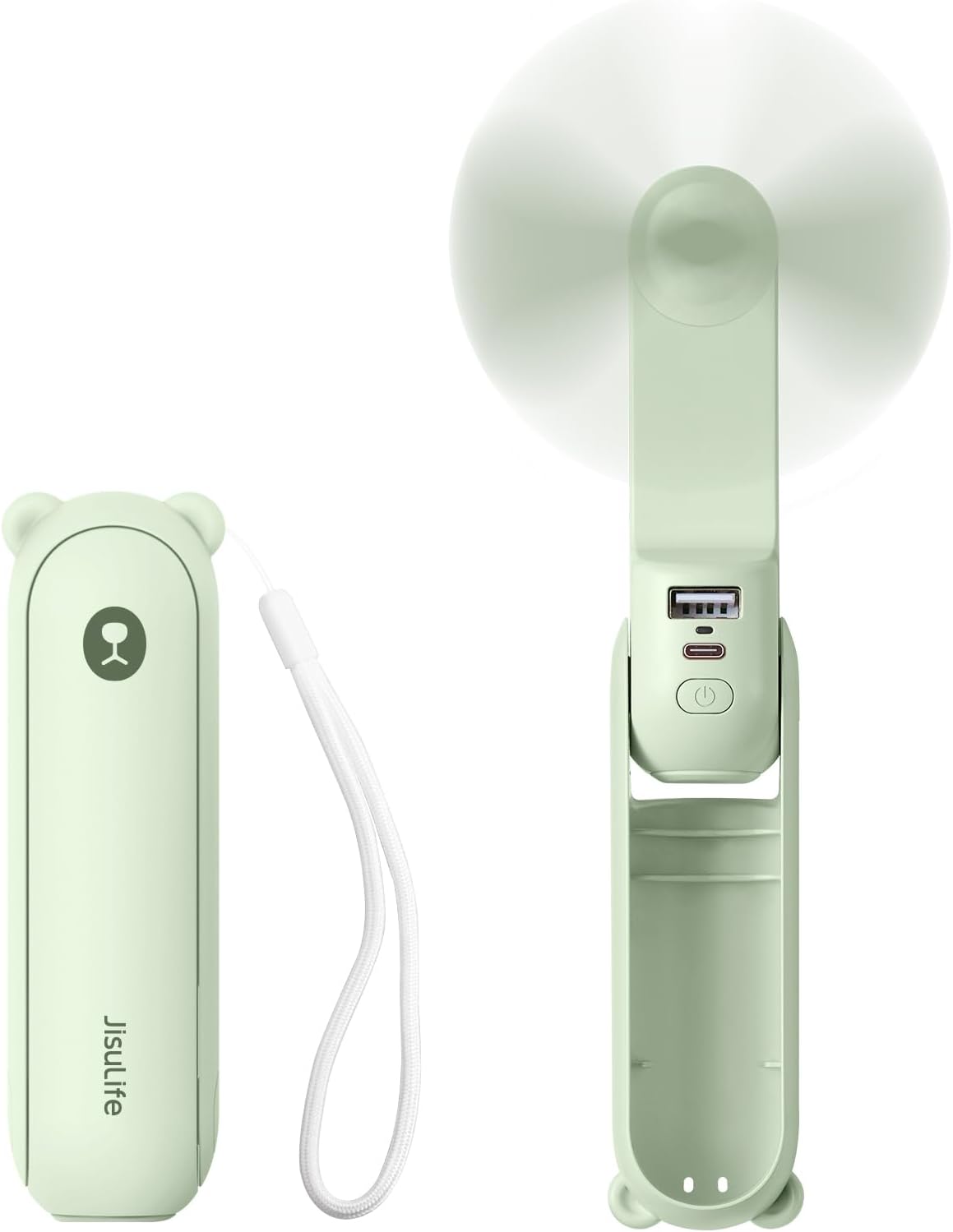 Handheld Mini Fan (Green), 3-in-1 USB Rechargeable Portable Fan with Power Bank & Flashlight, Pocket Design for Travel & Summer - Image 1