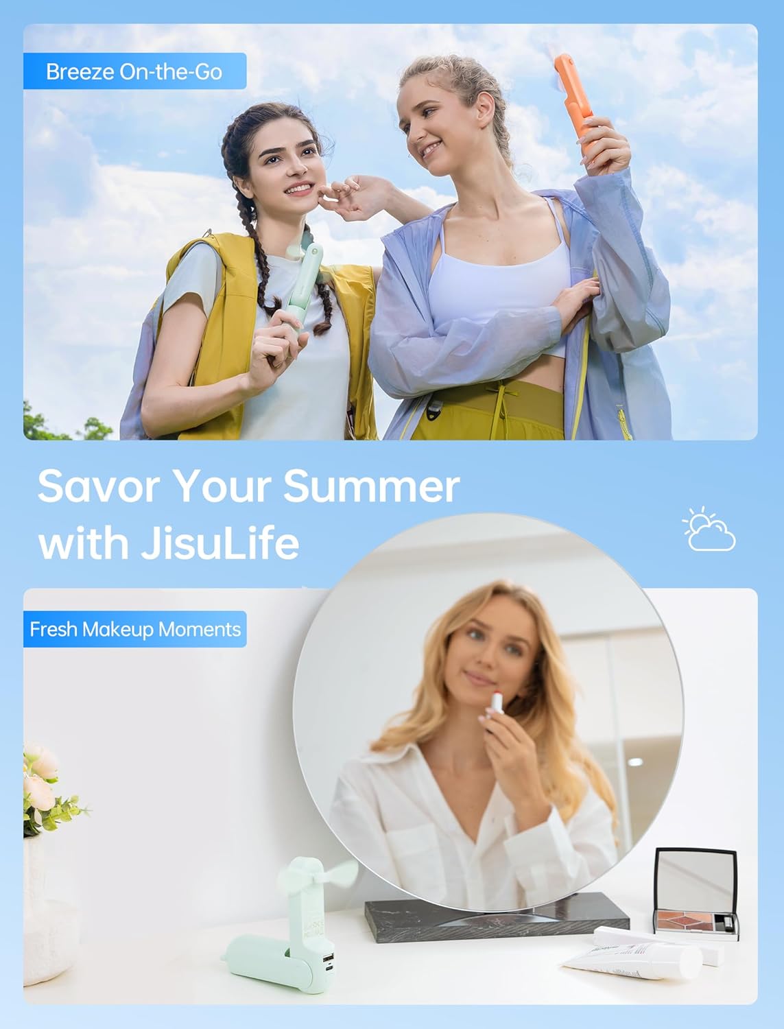 Handheld Mini Fan (Green), 3-in-1 USB Rechargeable Portable Fan with Power Bank & Flashlight, Pocket Design for Travel & Summer - Image 6