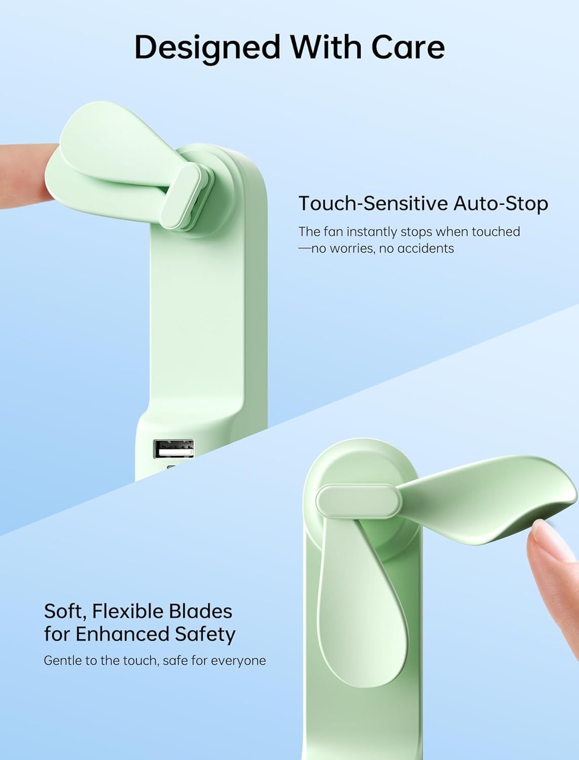 Handheld Mini Fan (Green), 3-in-1 USB Rechargeable Portable Fan with Power Bank & Flashlight, Pocket Design for Travel & Summer - Image 7