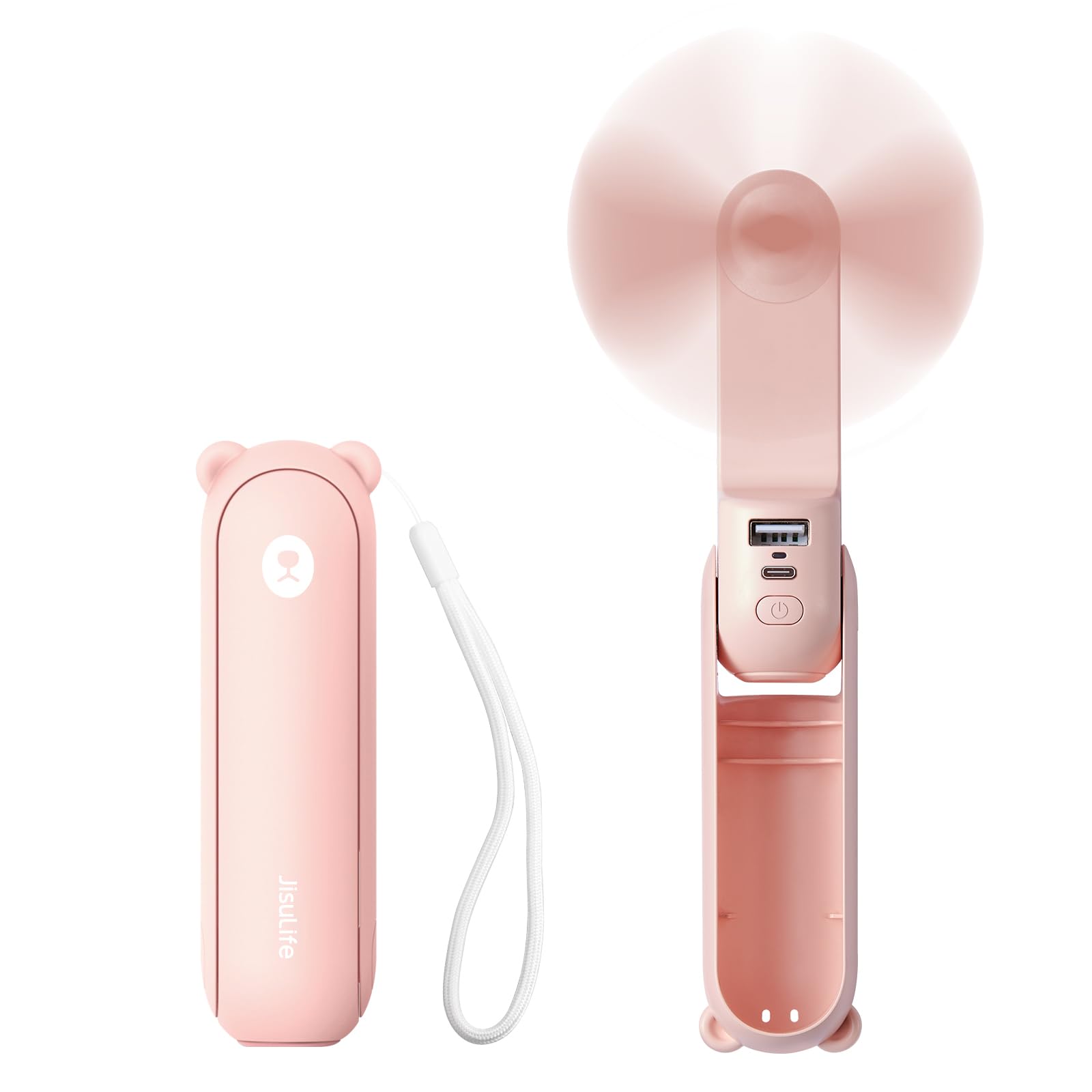 Handheld Mini Fan (Pink), 3-in-1 USB Rechargeable Portable Fan with Power Bank & Flashlight, Pocket Design for Travel & Summer - Image 1