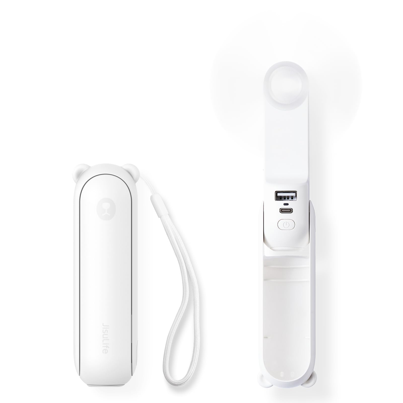 Handheld Mini Fan (White), 3-in-1 USB Rechargeable Portable Fan with Power Bank & Flashlight, Pocket Design for Travel & Summer - Image 1