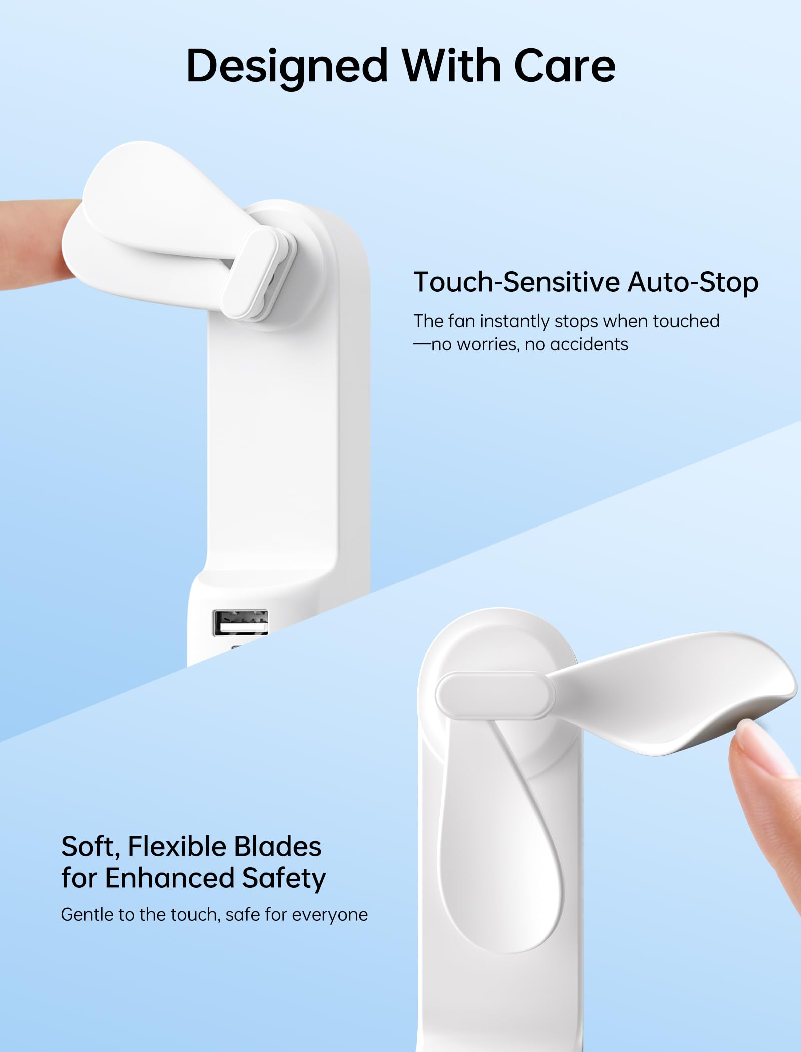 Handheld Mini Fan (White), 3-in-1 USB Rechargeable Portable Fan with Power Bank & Flashlight, Pocket Design for Travel & Summer - Image 7