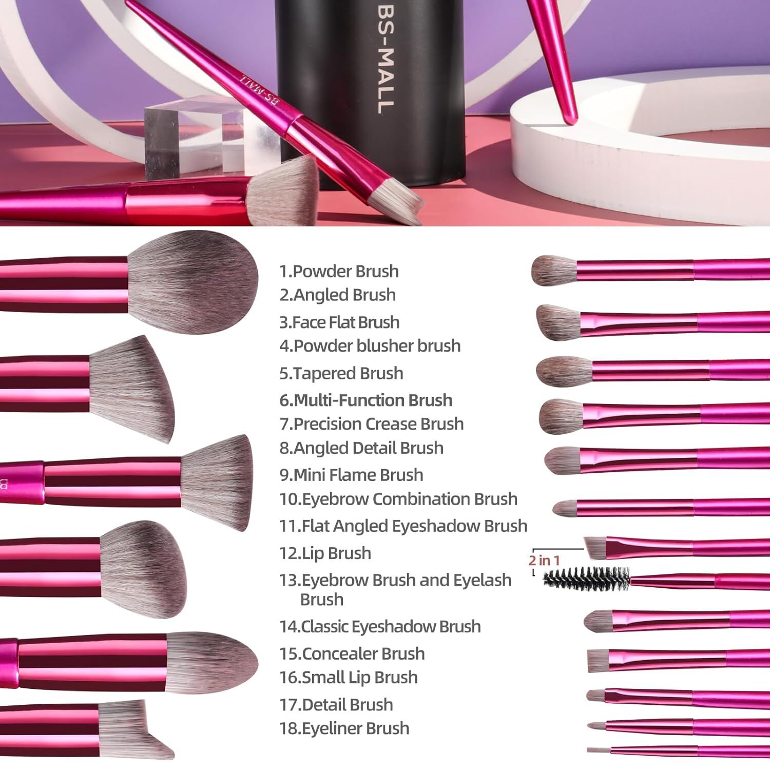 Hot red Professional Makeup Brush Set (18-Piece): Cruelty-Free, Versatile for Foundation, Blush & Eyeshadow, Ideal for Aussies - Image 2