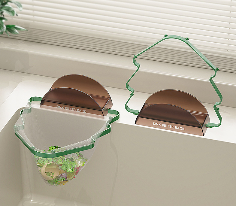 Kitchen Sink Filter Rack with 100 12cm*15cm Mesh Bags, Foldable Food Waste Strainer, Multi-functional Drain Basket（green） - Image 1