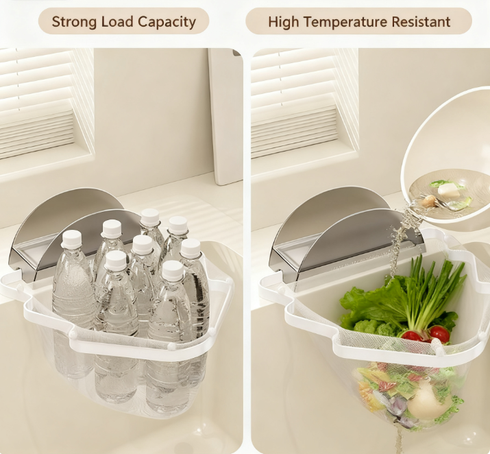Kitchen Sink Filter Rack with 100 12cm*15cm Mesh Bags, Foldable Food Waste Strainer, Multi-functional Drain Basket（white） - Image 4