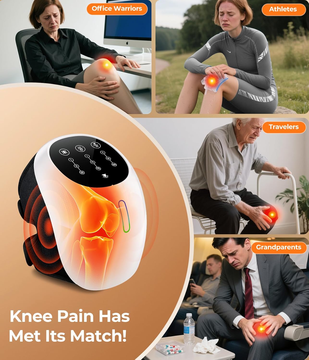 Cordless 360° Knee Massager: 3 Intensity Levels, Comfortable Wrap Design for Athletes, Seniors & Active Adults - Image 4