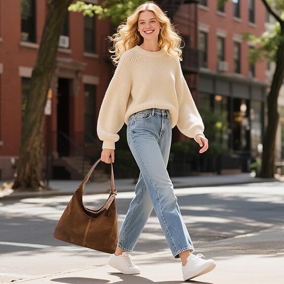 Leather Hobo Bags for Women Brown Purses Suede Purse Slouchy Tote Bag Suede Tote Bag Fall Winter Purses Handbag - Image 2