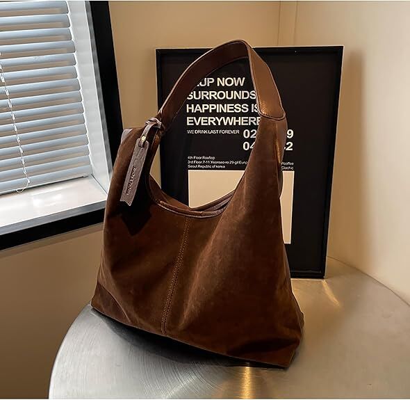 Leather Hobo Bags for Women Brown Purses Suede Purse Slouchy Tote Bag Suede Tote Bag Fall Winter Purses Handbag - Image 4