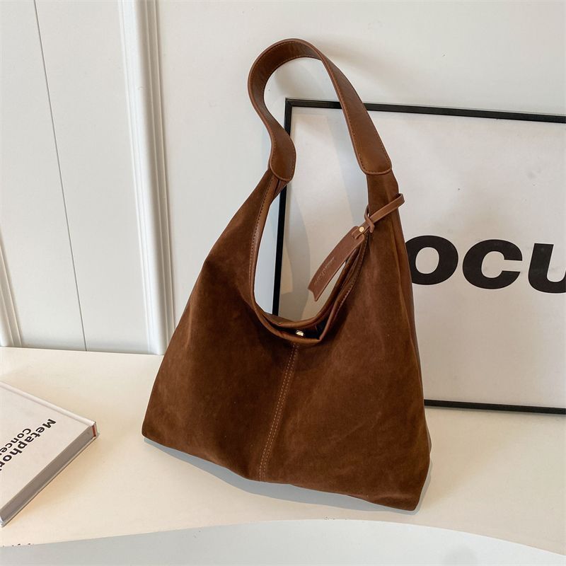 Leather Hobo Bags for Women Brown Purses Suede Purse Slouchy Tote Bag Suede Tote Bag Fall Winter Purses Handbag - Image 1