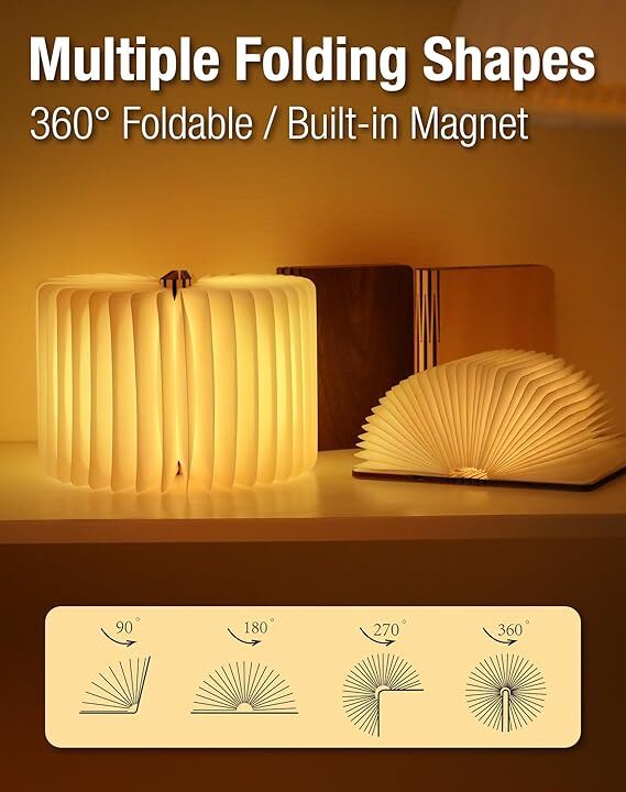 Christmas giftsRechargeable LED Book Night Light: Creative Folding Wooden Lamp with Magnetic Design for Bedrooms & Gifting(Walnut Red,M) - Image 6