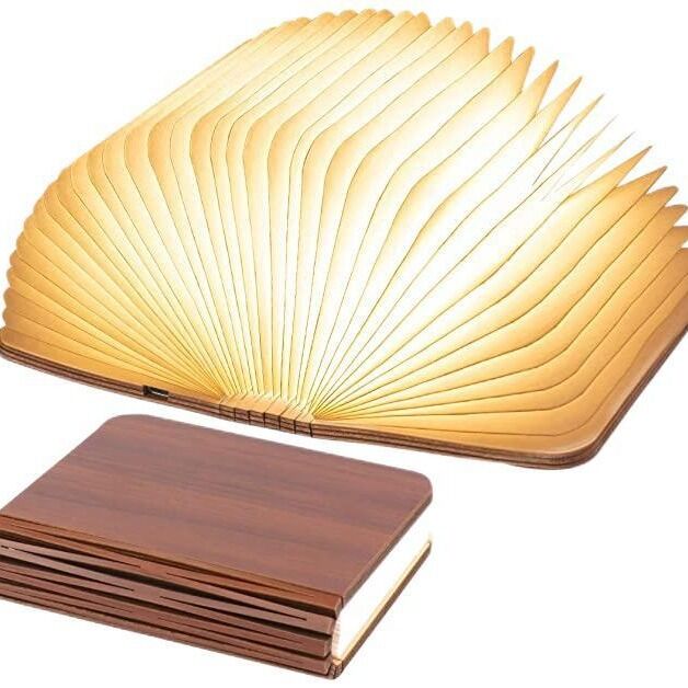 Christmas giftsRechargeable LED Book Night Light: Creative Folding Wooden Lamp with Magnetic Design for Bedrooms & Gifting(Walnut Red,XL) - Image 1