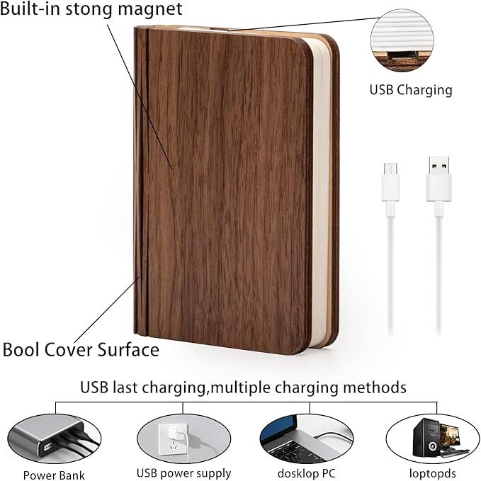 Christmas giftsRechargeable LED Book Night Light: Creative Folding Wooden Lamp with Magnetic Design for Bedrooms & Gifting(Maple Leaf White,S) - Image 7