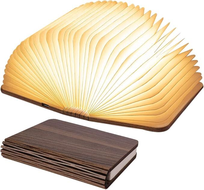 Christmas giftsRechargeable LED Book Night Light: Creative Folding Wooden Lamp with Magnetic Design for Bedrooms & Gifting(Walnut Black,XL) - Image 1