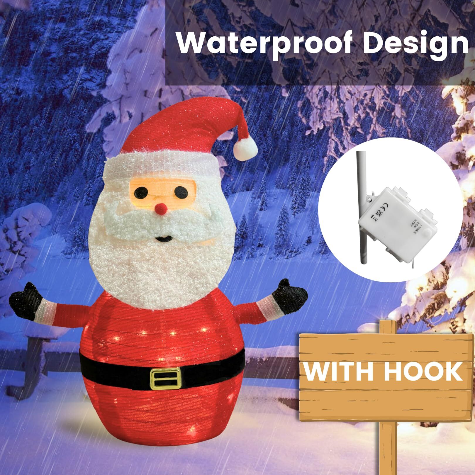 Lighted Christmas Santa Claus Decoration Lantern, 45 LED Collapsible Pop-Up Ornament with 8 Light Modes & Timer, Indoor Outdoor Holiday Décor - Image 5