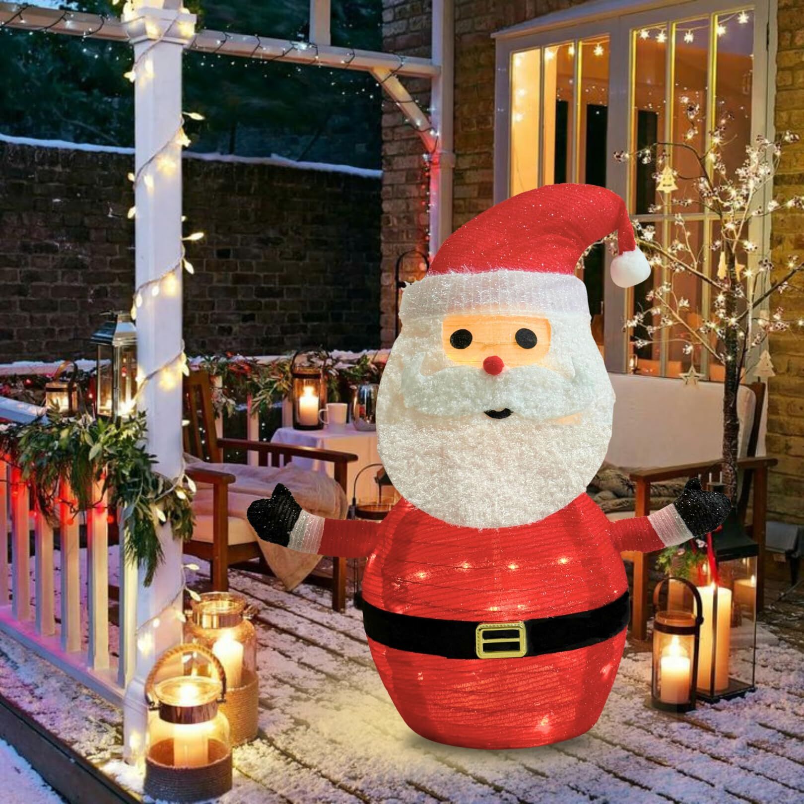 Lighted Christmas Santa Claus Decoration Lantern, 45 LED Collapsible Pop-Up Ornament with 8 Light Modes & Timer, Indoor Outdoor Holiday Décor - Image 7