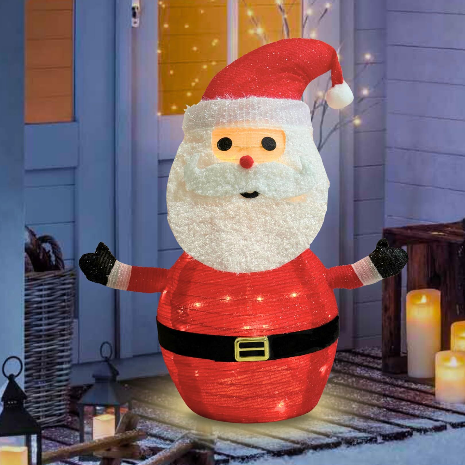 2-Pack Lighted Christmas Santa Claus Decoration Lantern, 45 LED Collapsible Pop-Up Ornament with 8 Light Modes & Timer, Indoor Outdoor Holiday Décor - Image 1