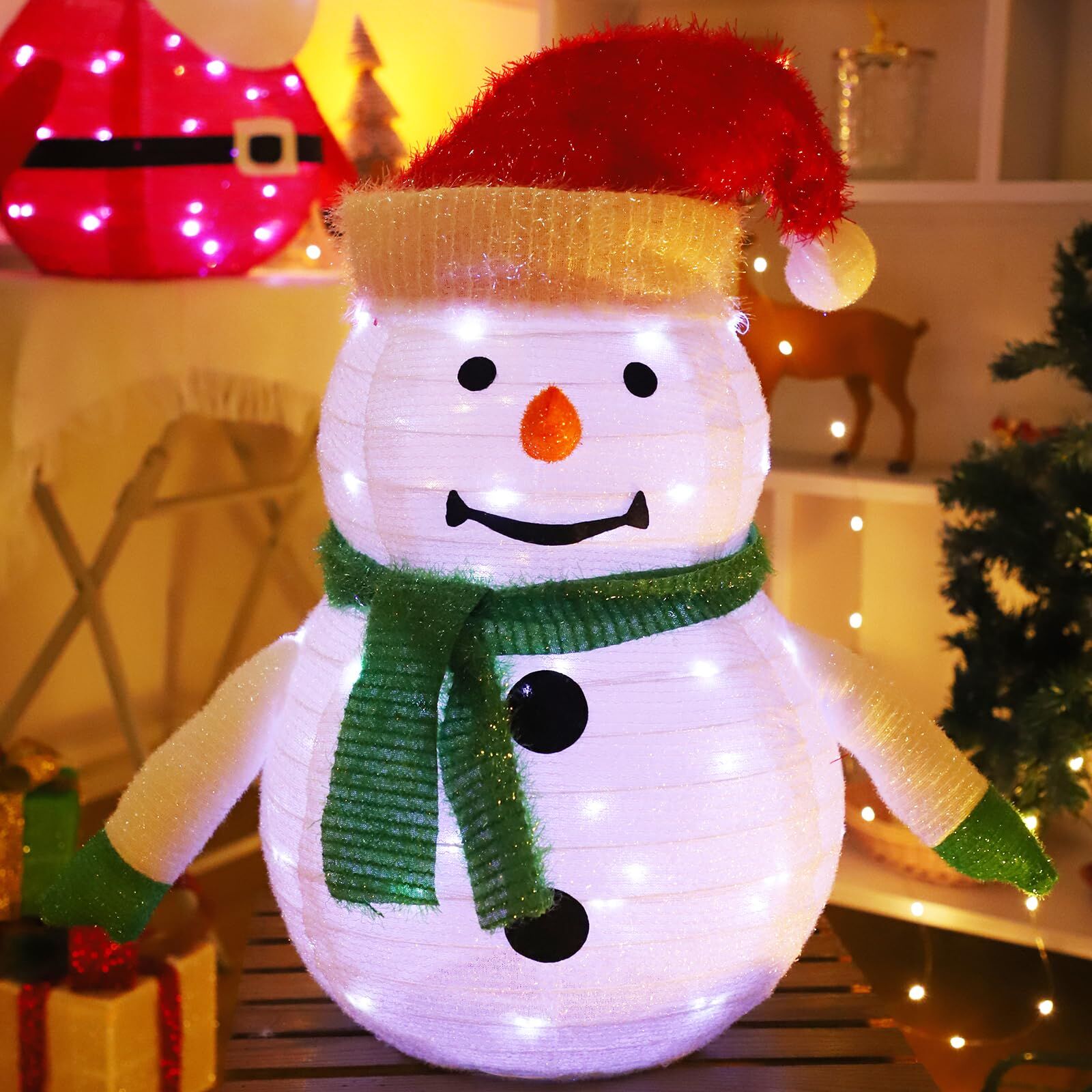 Lighted Christmas Snowman Decoration Lantern, 45 LED Collapsible Pop-Up Ornament with 8 Light Modes & Timer, Indoor Outdoor Holiday Décor - Image 1