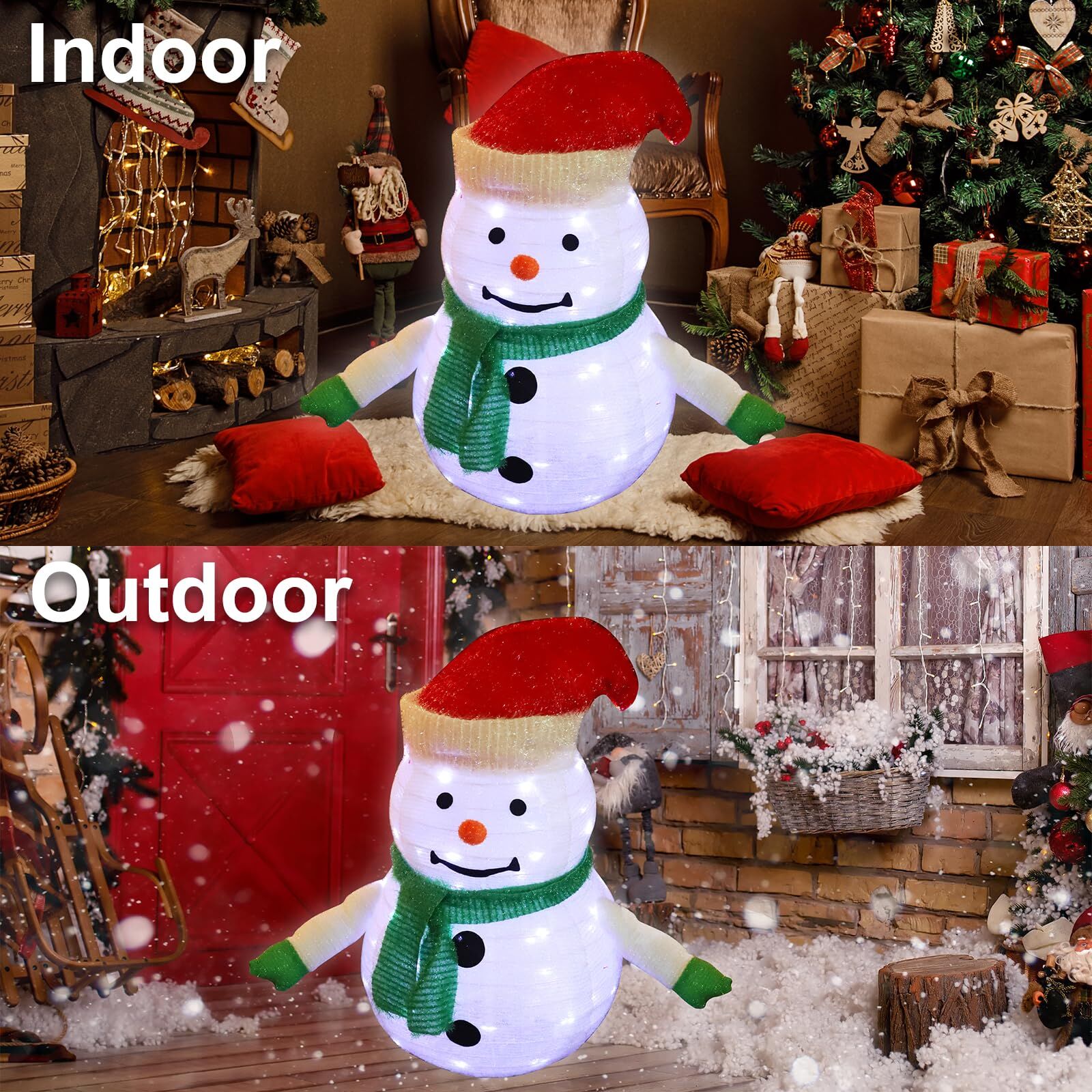 Lighted Christmas Snowman Decoration Lantern, 45 LED Collapsible Pop-Up Ornament with 8 Light Modes & Timer, Indoor Outdoor Holiday Décor - Image 6