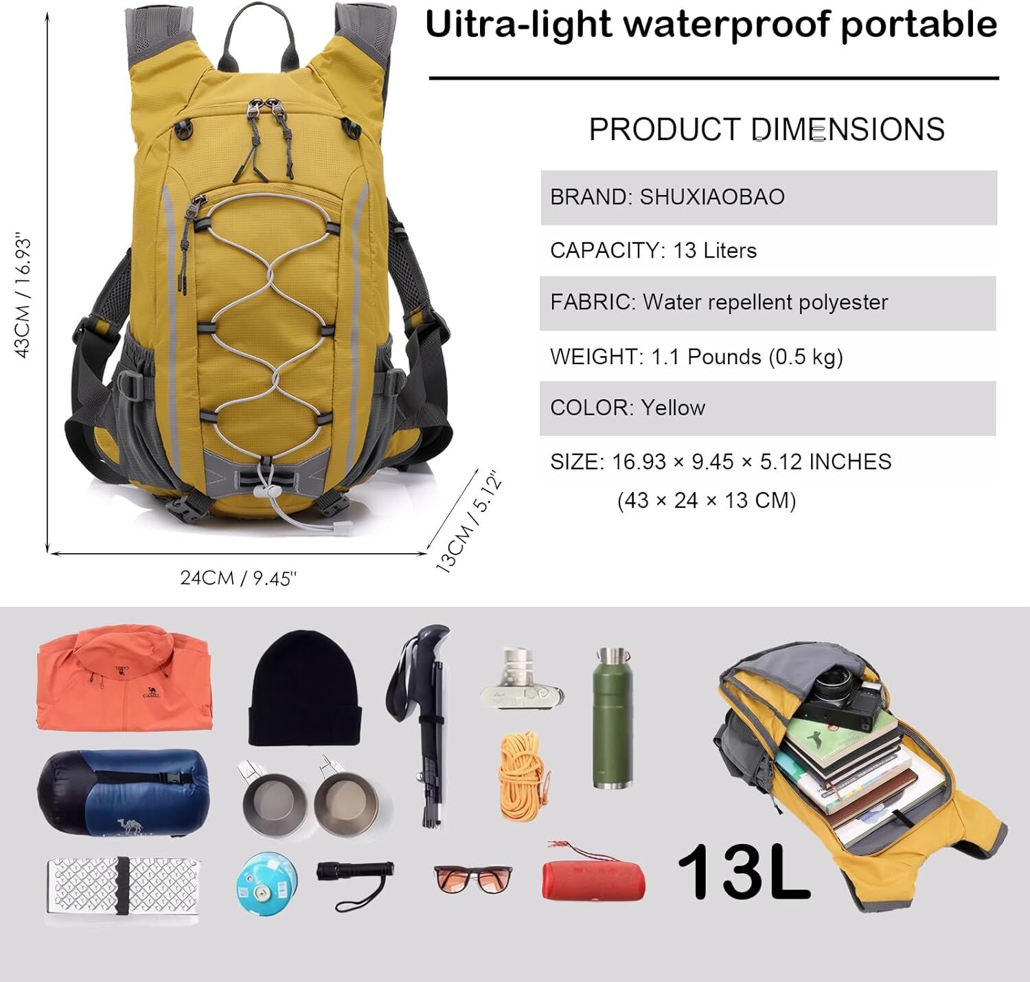 Small Hiking Backpack Lightweight Waterproof Daypack for Camping Cycling Fitness Outdoor Sports - Women Men Teens - Image 3