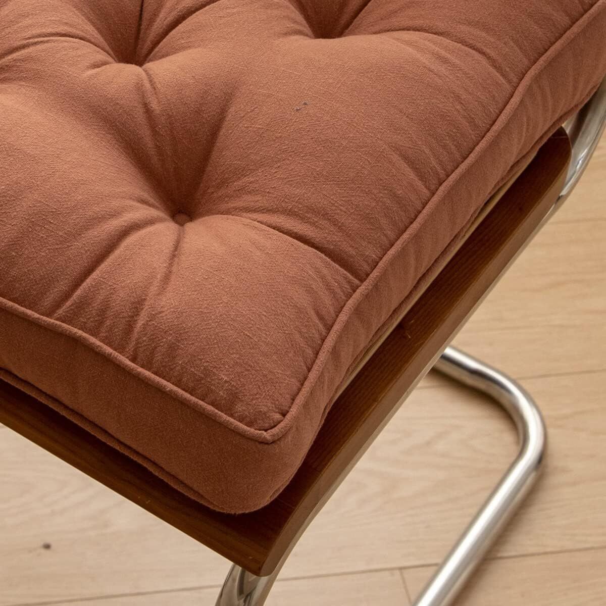 43×43×6cm Linen Cotton Thick Seat Cushion: Plush, Solid-Colour, for Office & Home Chairs, Aussie Comfort Essential（Amber Brown） - Image 3