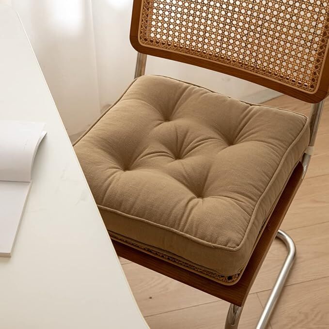 43×43×6cm Linen Cotton Thick Seat Cushion: Plush, Solid-Colour, for Office & Home Chairs, Aussie Comfort Essential（Bean Coffee） - Image 1