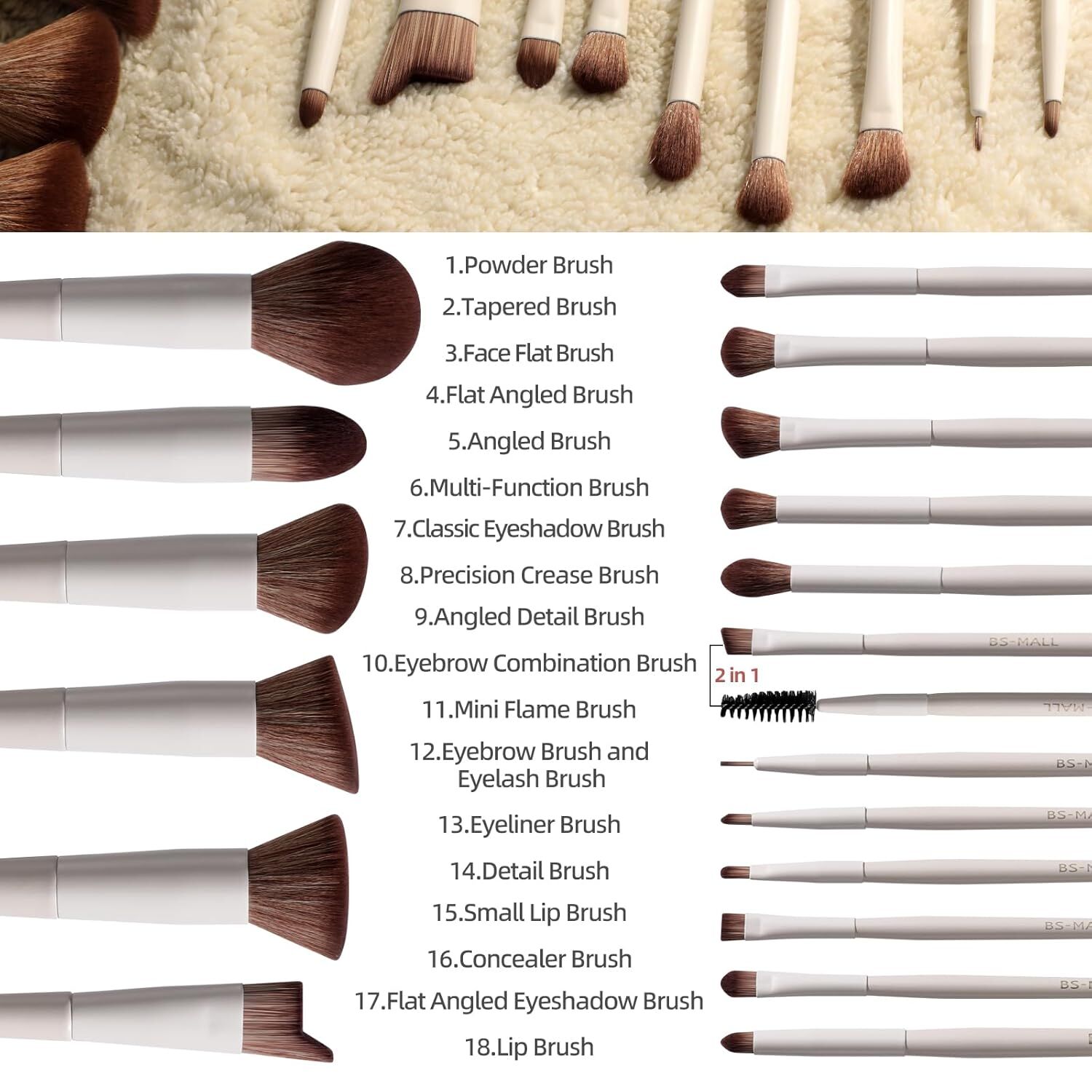 Matte Beige Makeup Brush Set (18-Piece): Professional, Cruelty-Free for Foundation, Blush & Eyeshadow, Ideal for Aussies - Image 2