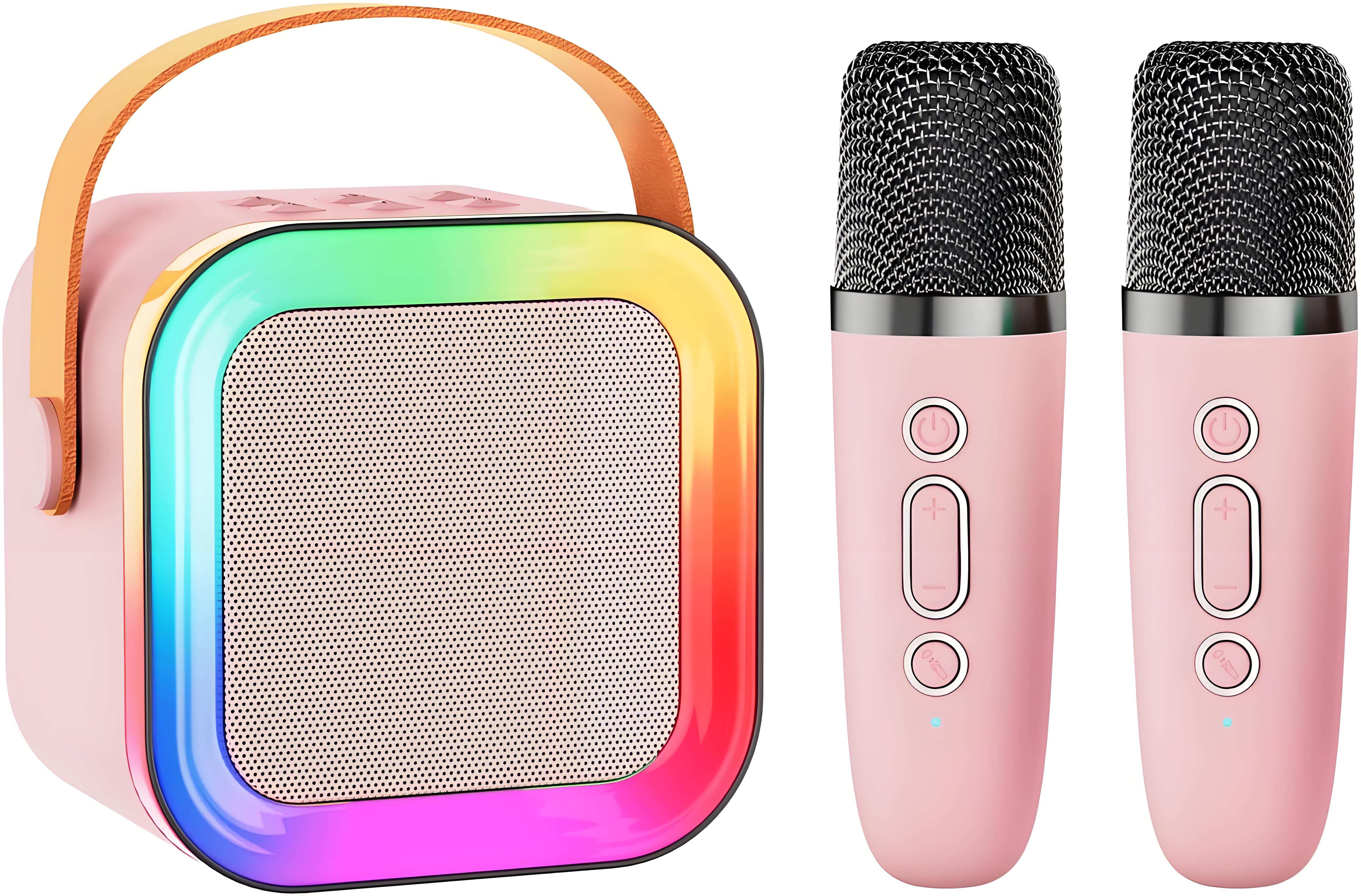 Pink Mini Karaoke Machine with 2 Wireless Microphones: Portable Bluetooth Speaker for Kids & Adults, Ideal Gift for All Occasions - Image 1