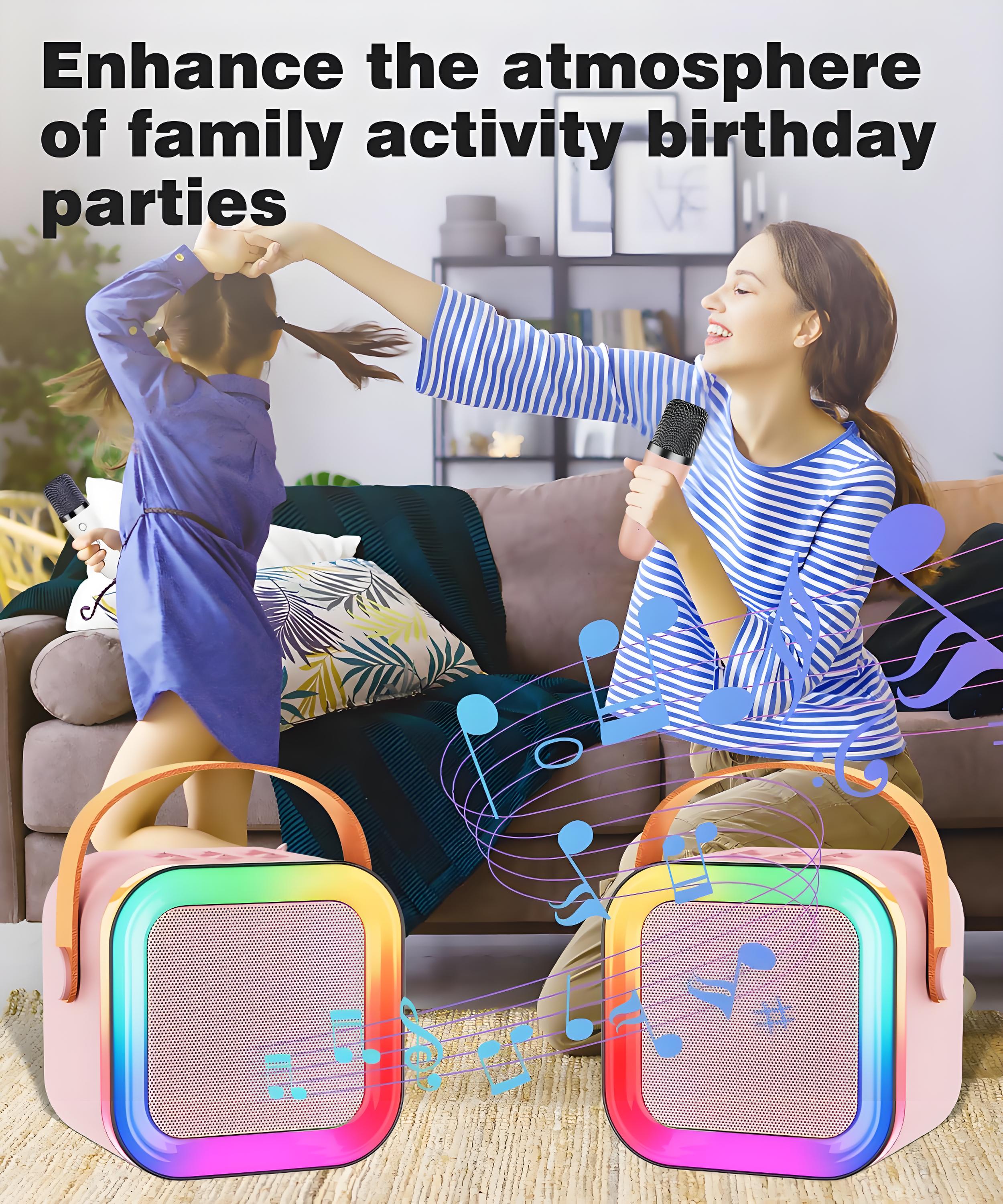 Pink Mini Karaoke Machine with 2 Wireless Microphones: Portable Bluetooth Speaker for Kids & Adults, Ideal Gift for All Occasions - Image 6