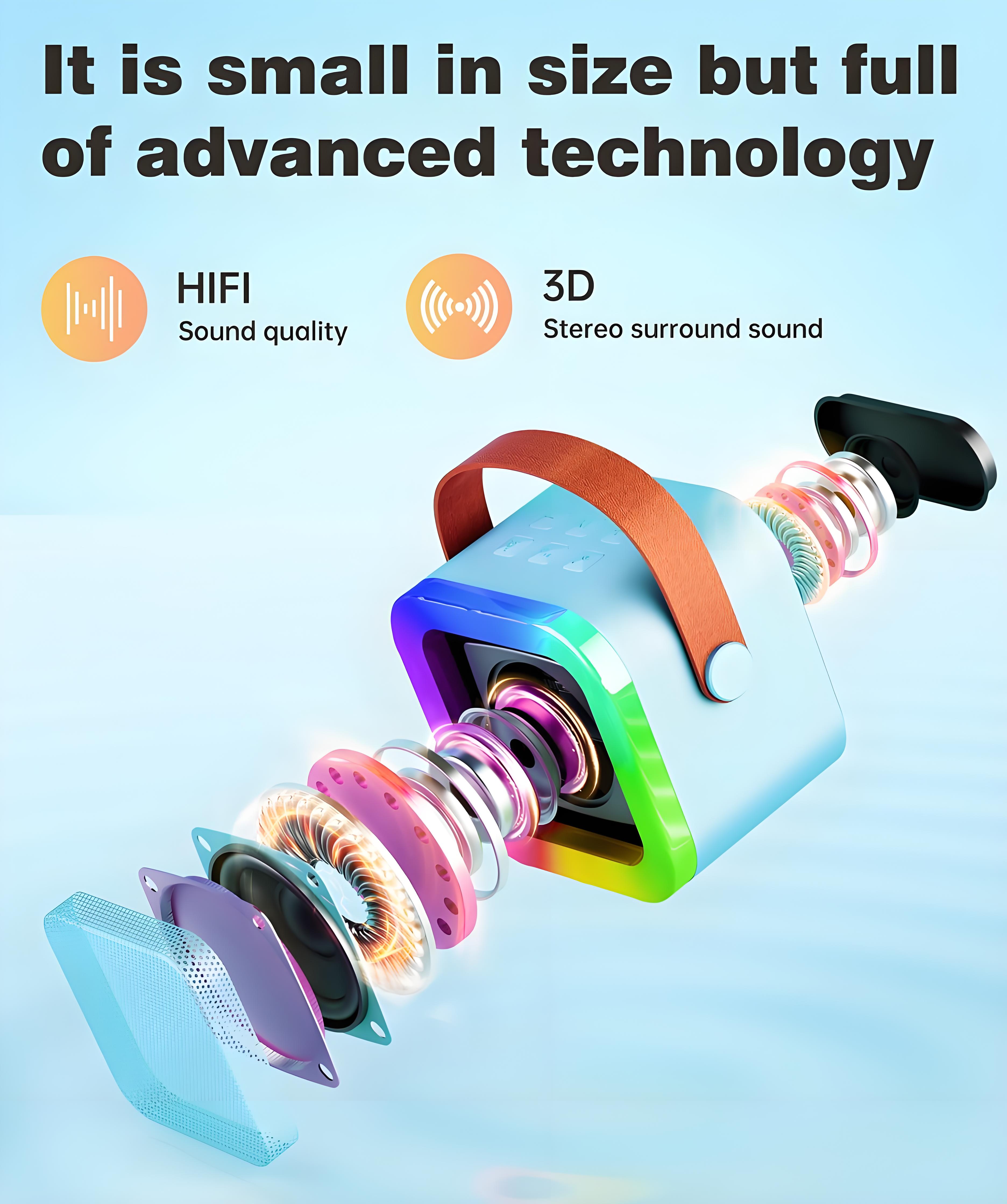 Black Mini Karaoke Machine with 2 Wireless Microphones: Portable Bluetooth Speaker for Kids & Adults, Ideal Gift for All Occasions - Image 2