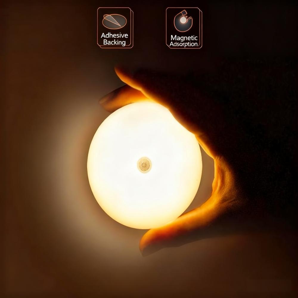 Motion Sensor LED Night Light, 86mm Diameter Smart Induction Lamp with USB Charging & Magnetic Mount, Long-Lasting Battery - Image 1
