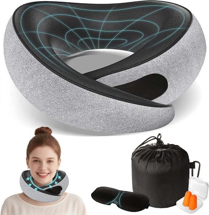 Travel Neck Pillows for Airplanes - 360° Ergonomic Memory Foam Travel Pillow - Relief Neck Pain with Breathable Support for Long Flights, Car, Train & Office Use - Adults & Kids - Image 1