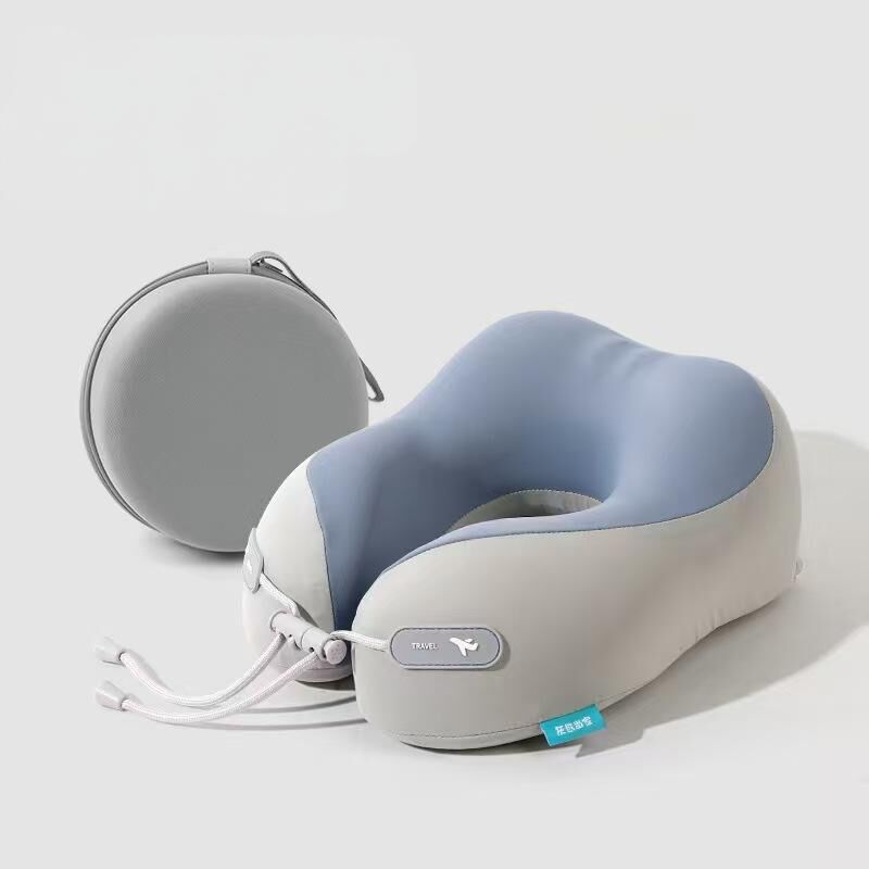 Cooling Memory Foam Neck Pillow for Travel-U-Shaped Ergonomic Travel Pillow for Adults,Flight Neck Pillow with Portable Case,Breathable Ice Silk Cover,Slow Rebound Support for Airplane,Car - Image 1