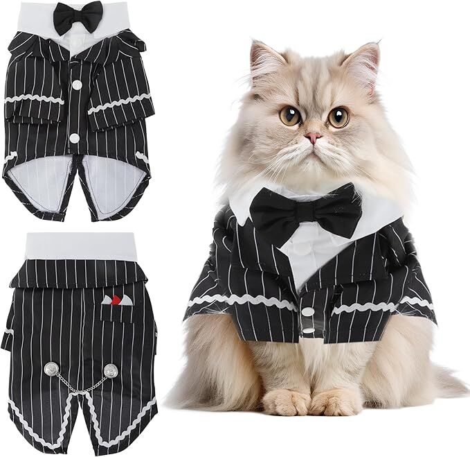 pet products Dog Cat Tuxedo Suit with Bow Tie - Formal Black & White Striped Pet Costume Shirt, Elegant Wedding Outfit Birthday Party Attire for Maltese Dachshund Yorkie Puppies Shih Tzu Small Medium Dogs and cats - Image 1