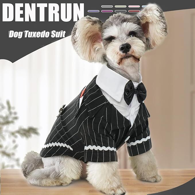 pet products Dog Cat Tuxedo Suit with Bow Tie - Formal Black & White Striped Pet Costume Shirt, Elegant Wedding Outfit Birthday Party Attire for Maltese Dachshund Yorkie Puppies Shih Tzu Small Medium Dogs and cats - Image 3