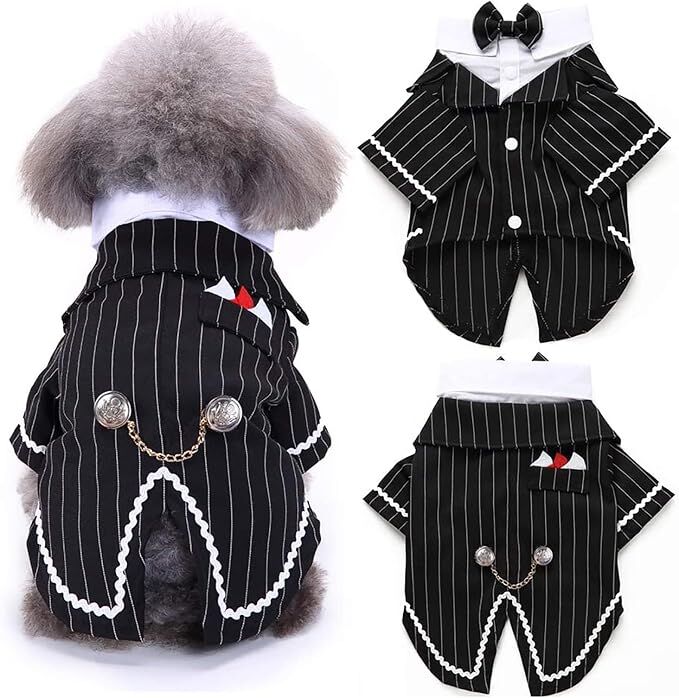pet products Dog Cat Tuxedo Suit with Bow Tie - Formal Black & White Striped Pet Costume Shirt, Elegant Wedding Outfit Birthday Party Attire for Maltese Dachshund Yorkie Puppies Shih Tzu Small Medium Dogs and cats - Image 4
