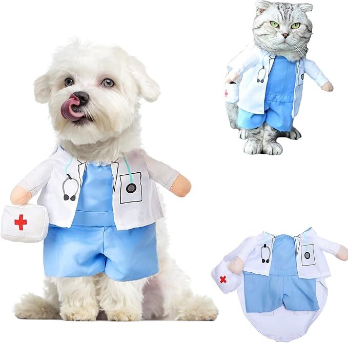 pet products Funny Small Dog Doctor Coat Onesie - Cat & Puppy Halloween Costume - Doctor Uniform Apparel - Image 1