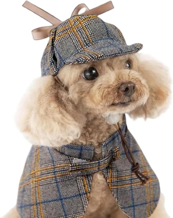 Pet products Dog Costume-Cute Detective Pet Clothes Set Halloween Cosplay Party Outfit Winter Fashion Cape Cloak Hat for Small Medium Dog & Cat Kitten - Image 1