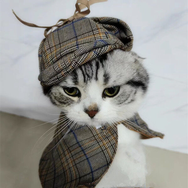 Pet products Dog Costume-Cute Detective Pet Clothes Set Halloween Cosplay Party Outfit Winter Fashion Cape Cloak Hat for Small Medium Dog & Cat Kitten - Image 3