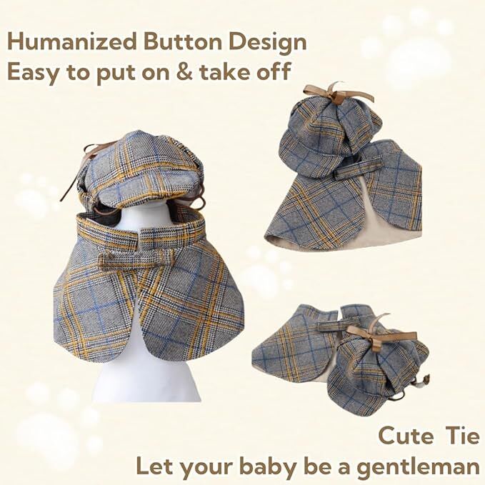 Pet products Dog Costume-Cute Detective Pet Clothes Set Halloween Cosplay Party Outfit Winter Fashion Cape Cloak Hat for Small Medium Dog & Cat Kitten - Image 5