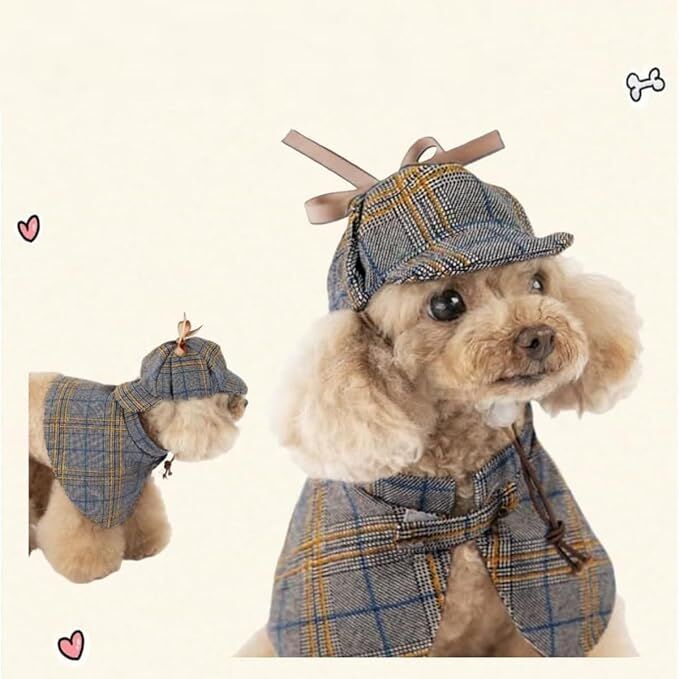 Pet products Dog Costume-Cute Detective Pet Clothes Set Halloween Cosplay Party Outfit Winter Fashion Cape Cloak Hat for Small Medium Dog & Cat Kitten - Image 6