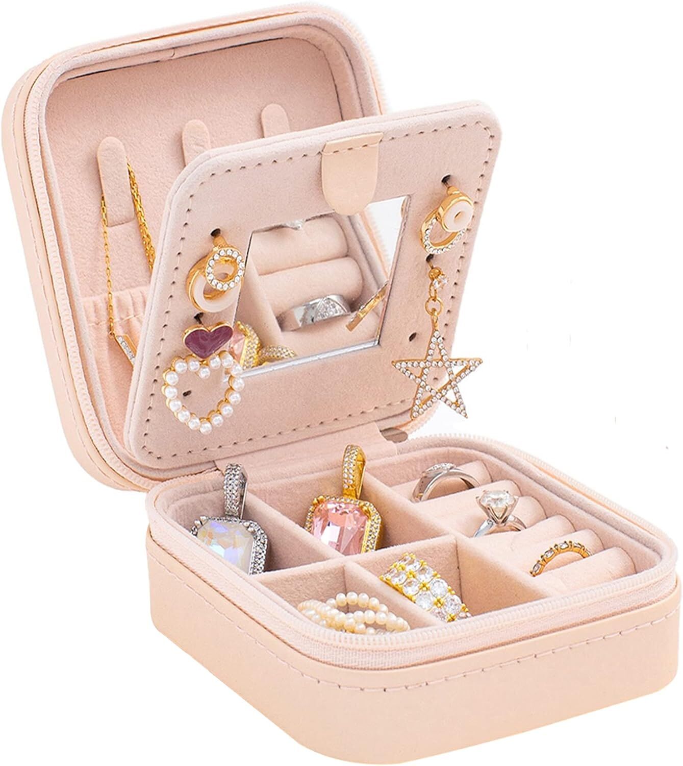 Pink Travel Jewelry Box with Mirror: Compact, Organised Storage for Rings, Necklaces & Earrings, Ideal for Aussies - Image 1
