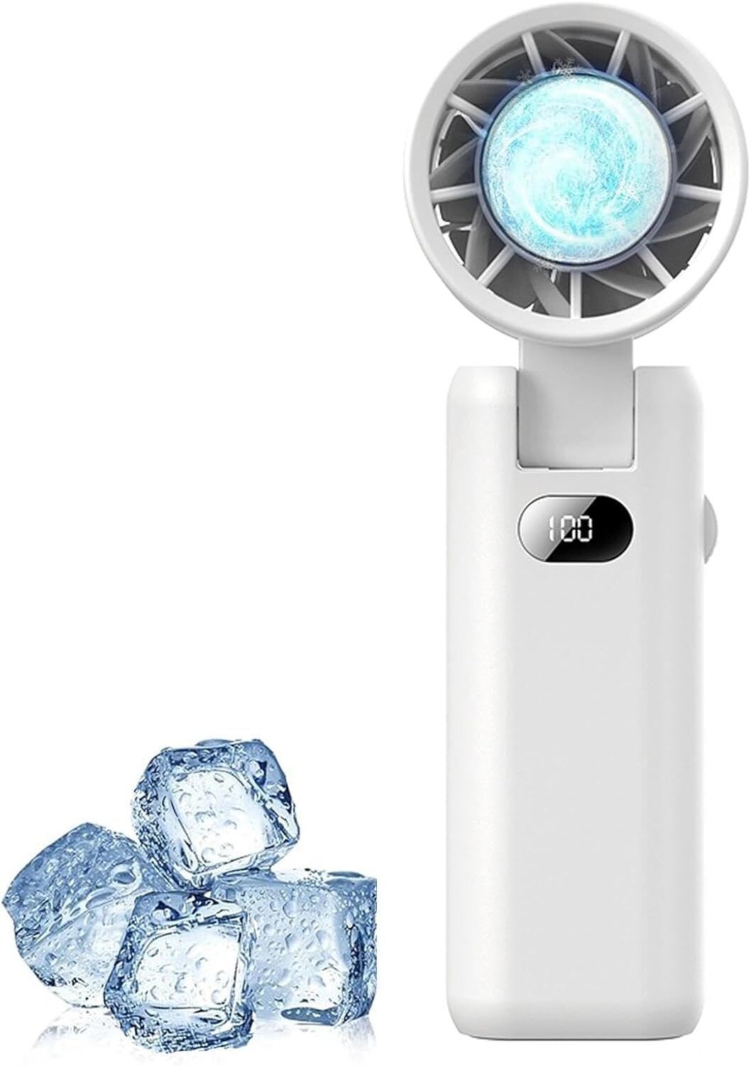 Portable Handheld Turbo Fan with Cooling Tech, Digital Display, 100-Speed Control, Rechargeable 4-in-1 Personal Fan for Travel, Outdoor, Office (White) - Image 1