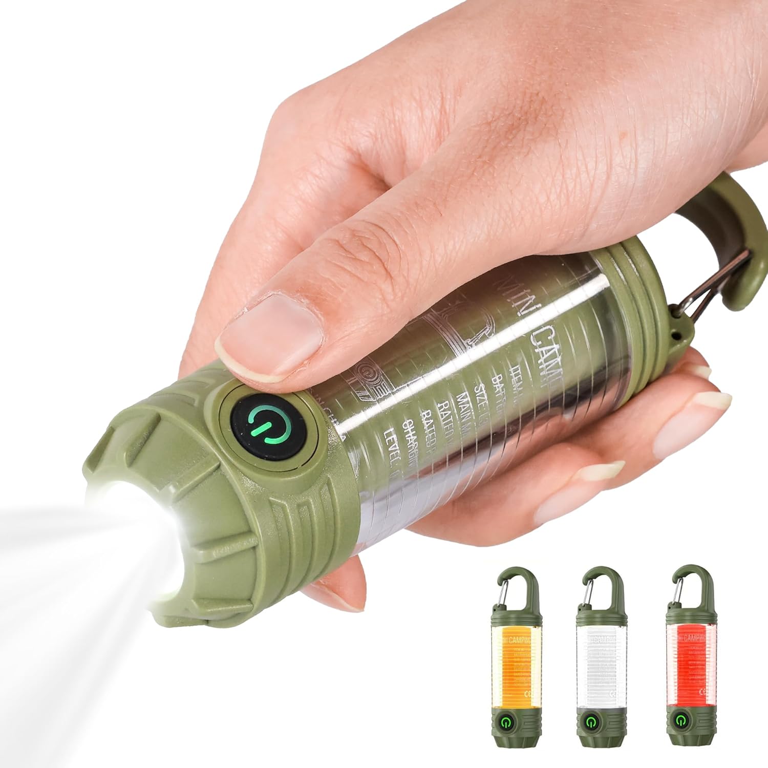 Rechargeable LED Camping Lantern Flashlight: 6 Modes, USB-C, Portable for Hiking, Emergency, Night Walking & Outdoor Adventures（green） - Image 1