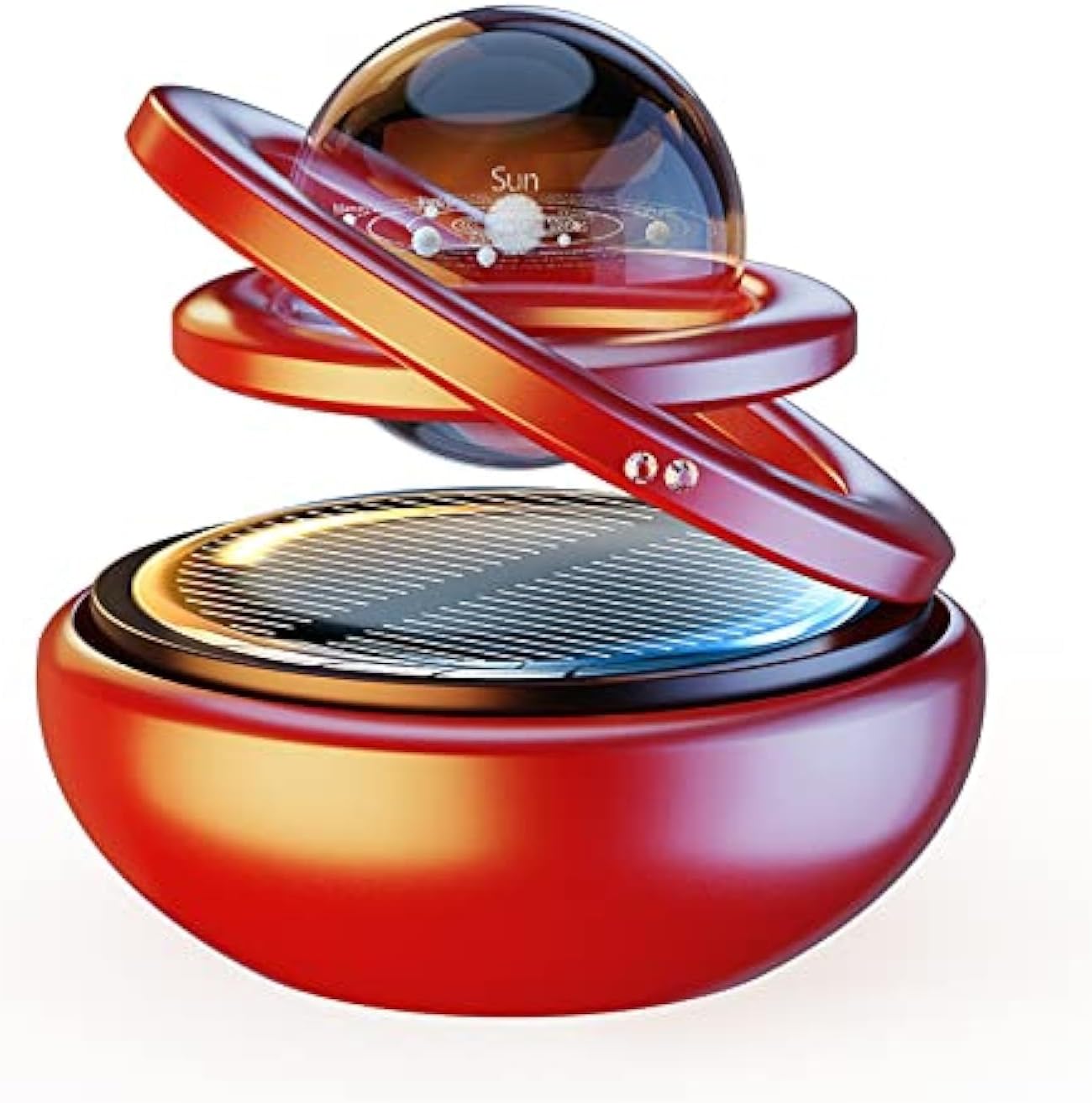 Red Solar-Powered Rotating Car Air Freshener: Space-Themed Dashboard Decor with Ocean Scent & 16 Cologne Pads - Image 1
