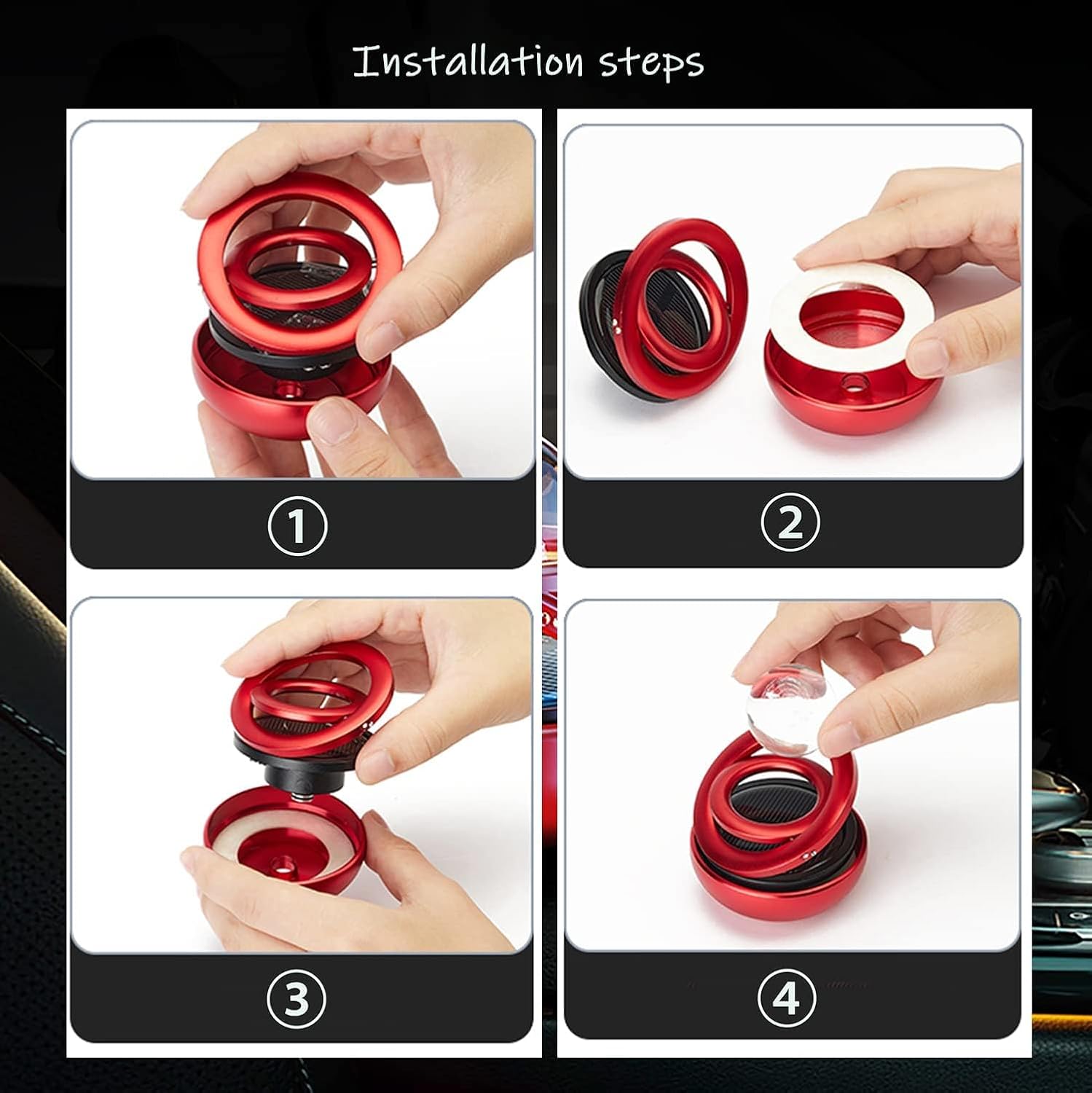 Red Solar-Powered Rotating Car Air Freshener: Space-Themed Dashboard Decor with Ocean Scent & 16 Cologne Pads - Image 4